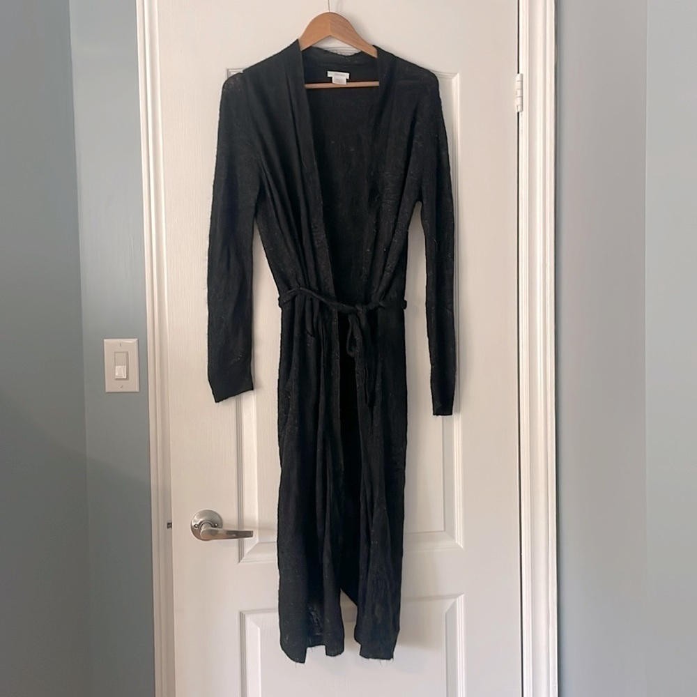 Shimera Long Charcoal Gray Belted Cardigan Size Medium